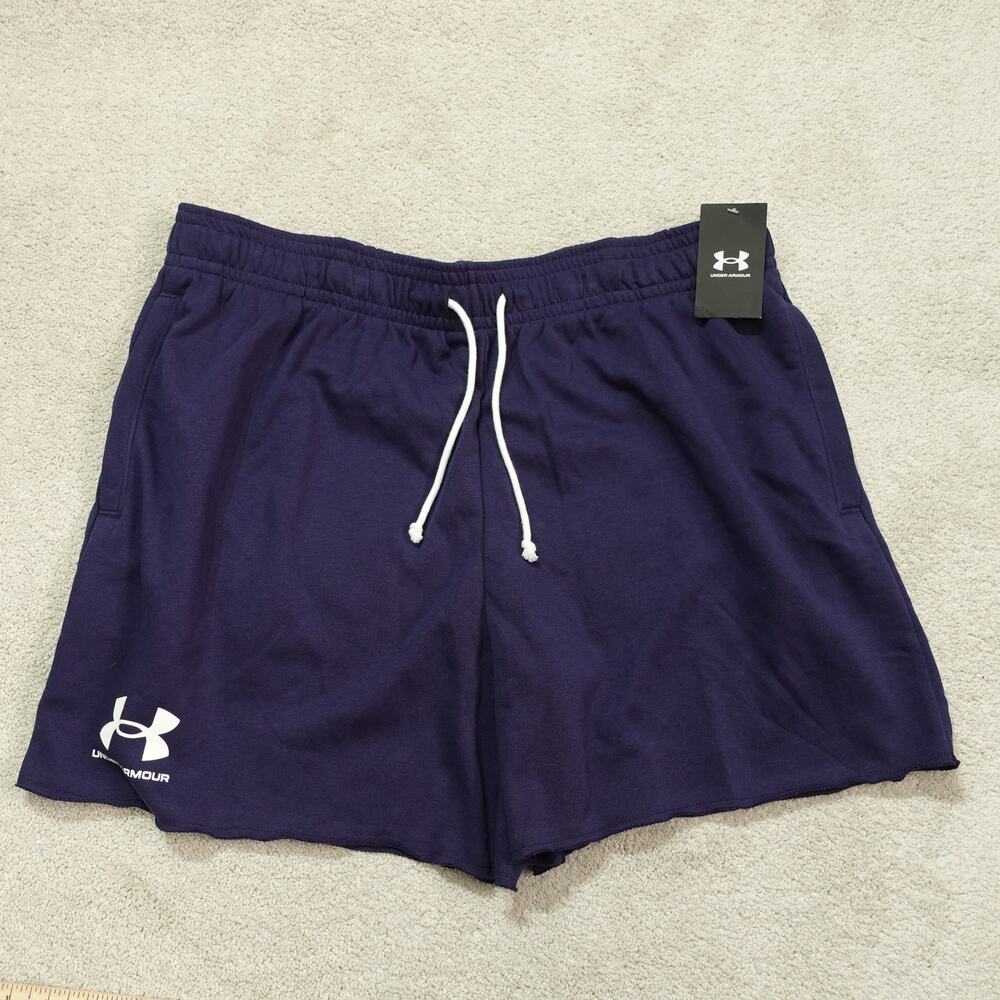 NWT Under Armour Mens UA Rival Terry 6" Activewear Shorts Loose Fit Navy Sz 2XL